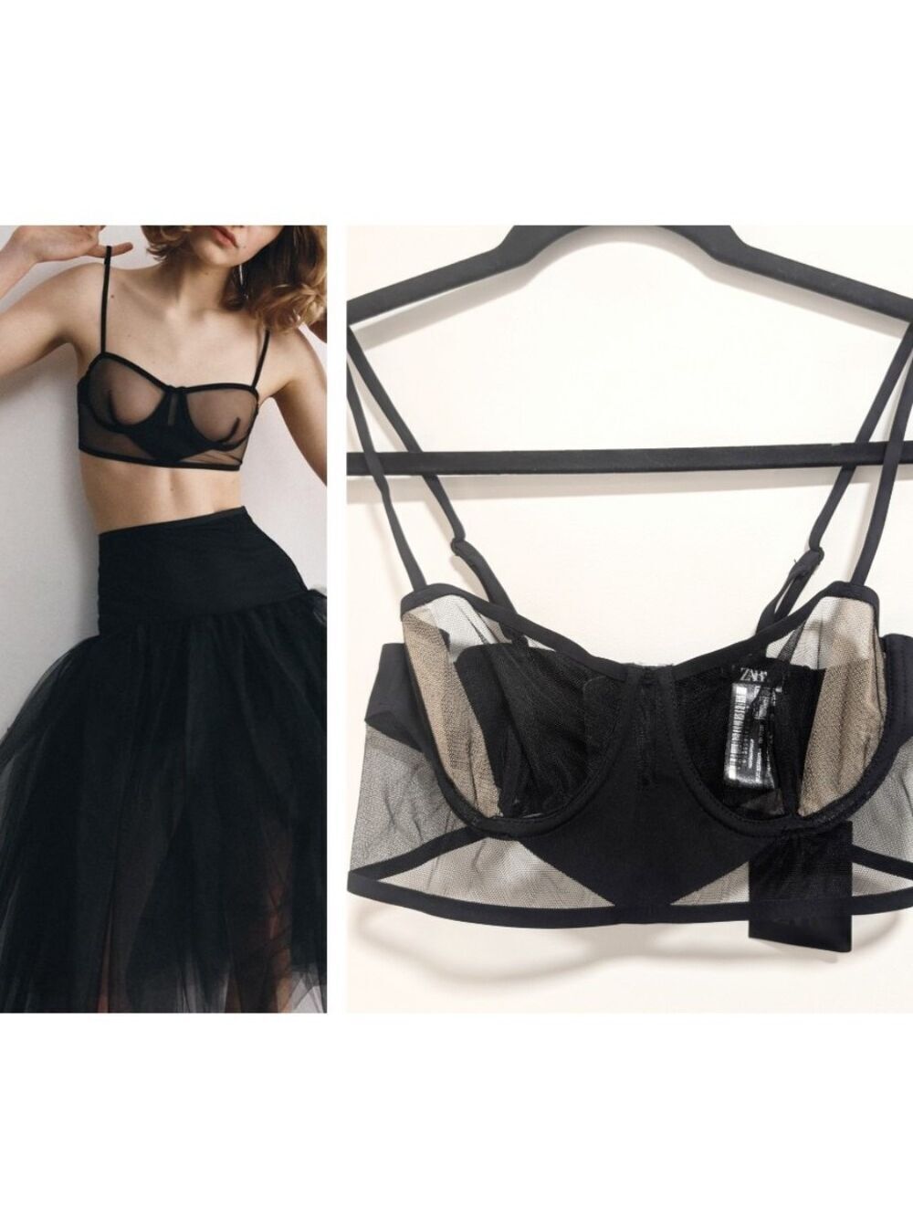 Zara | Mesh Underwire Bra In Black 34B